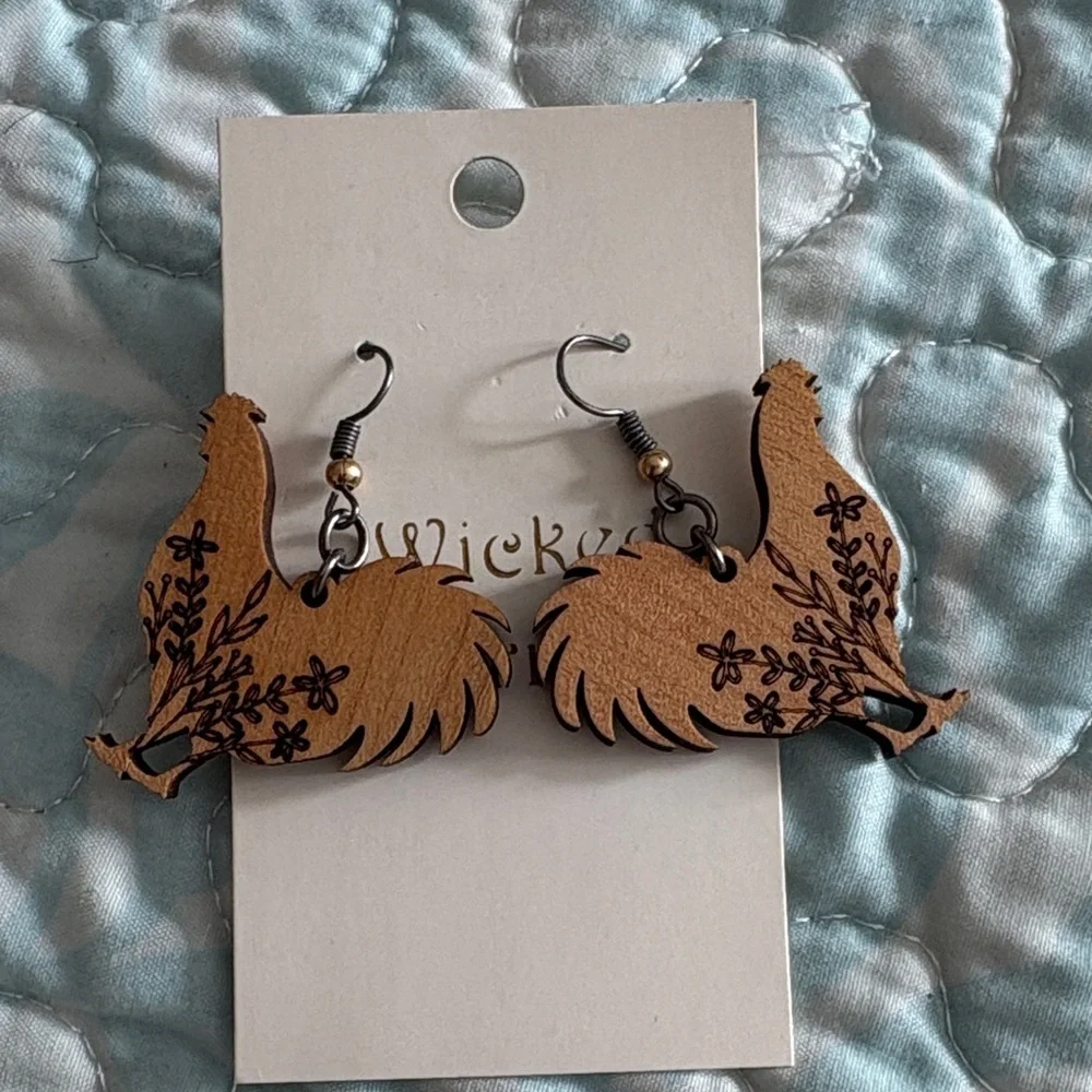 Wooden Rooster Earrings